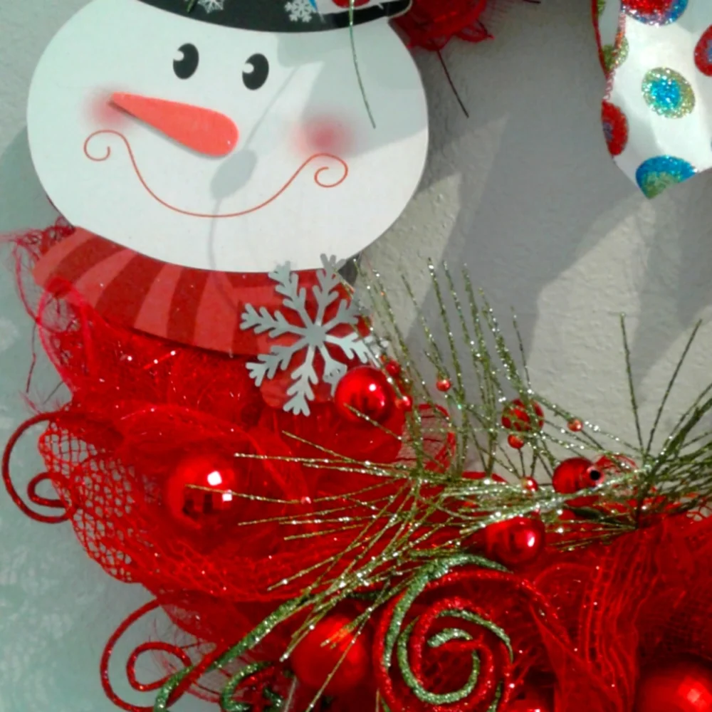 Wintertime  Wreath Snowman Hand Crafted Whimsical Custom Handmade Final Sale